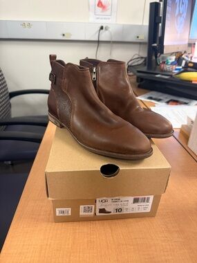 UGG Women’s Brown Leather Chukka Boots with Side Buckle